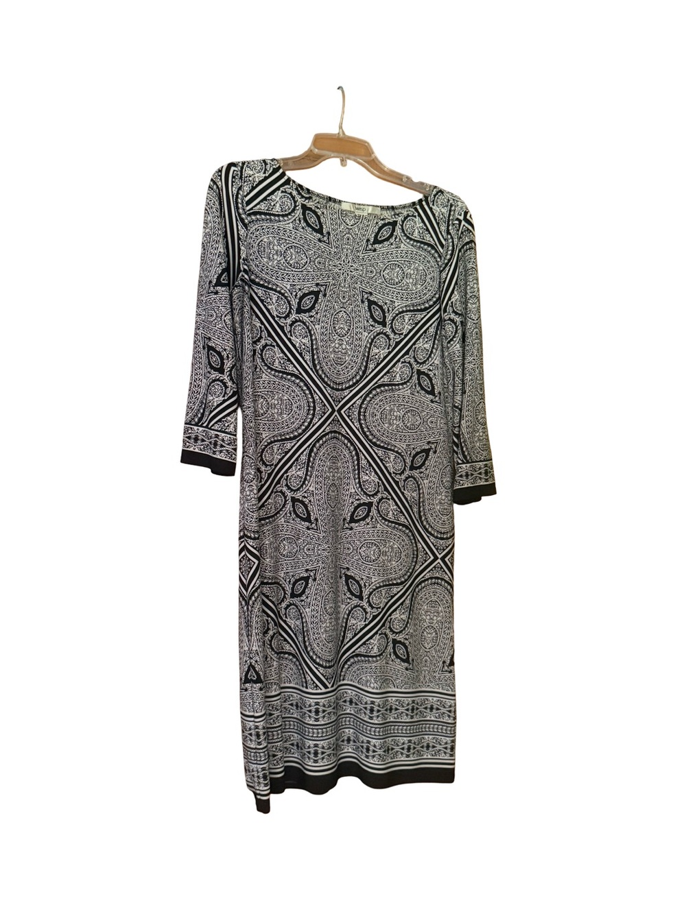 Wisp Black & White Geometric Paisley Print Long Sleeve Women’s Dress